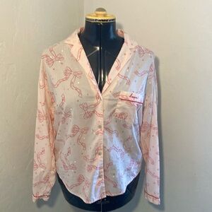 Victorias Secret Pink with Red Bows Button Up Long Sleeve “Dream” Pajama Top